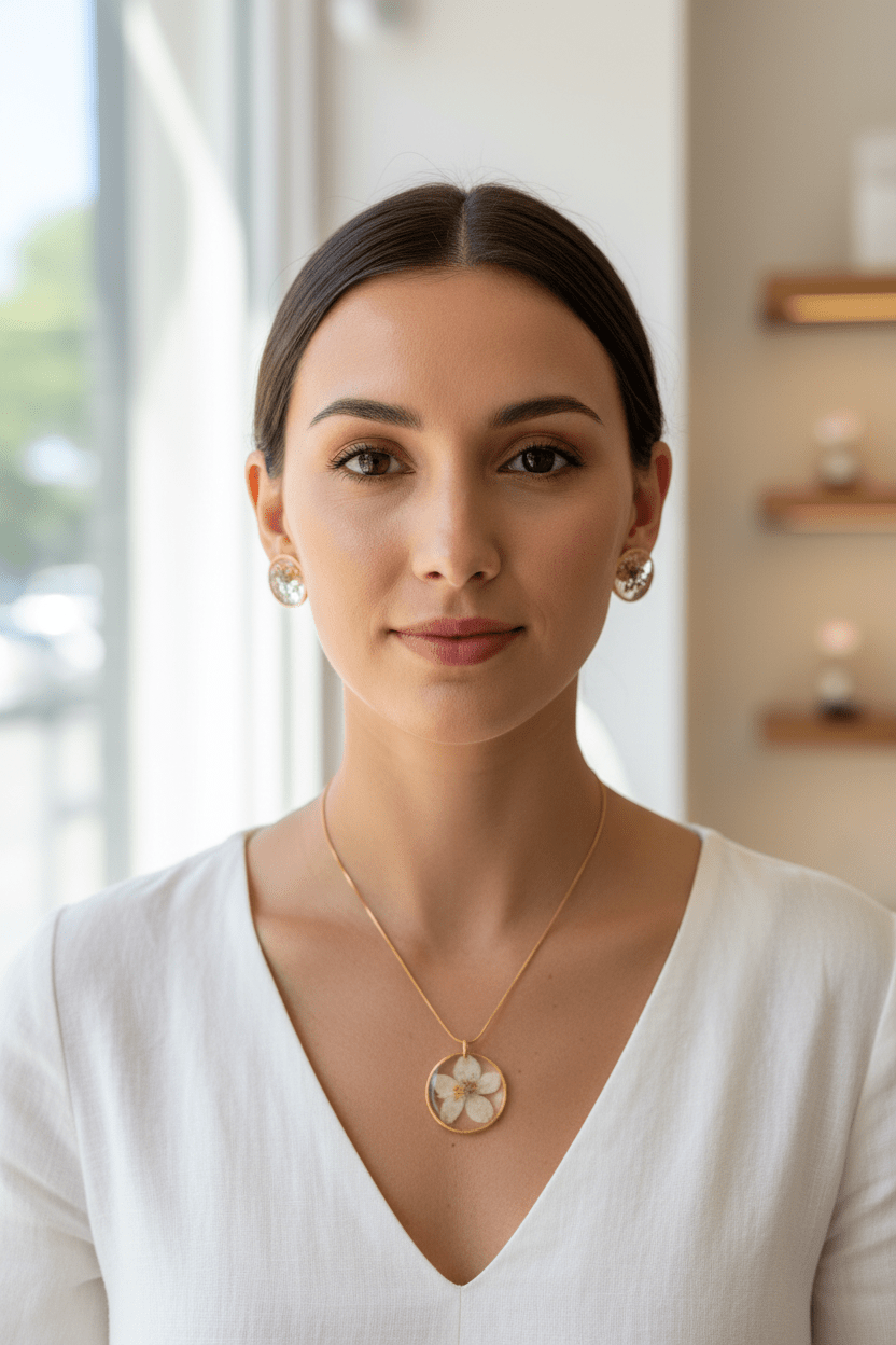 Love-in-the-Mist Resin Jewelry Set – Pressed Flower Necklace & Earrings - The Glossy Gift Shop