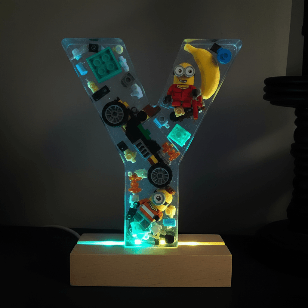 Personalized Minion resin lighted letter Y with multicolor LED glow — custom kids night light