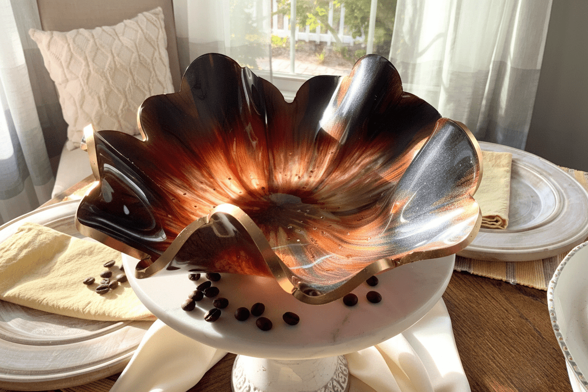 Mocha Latte Resin Bowl – Handmade Neutral Home Decor - The Glossy Gift Shop