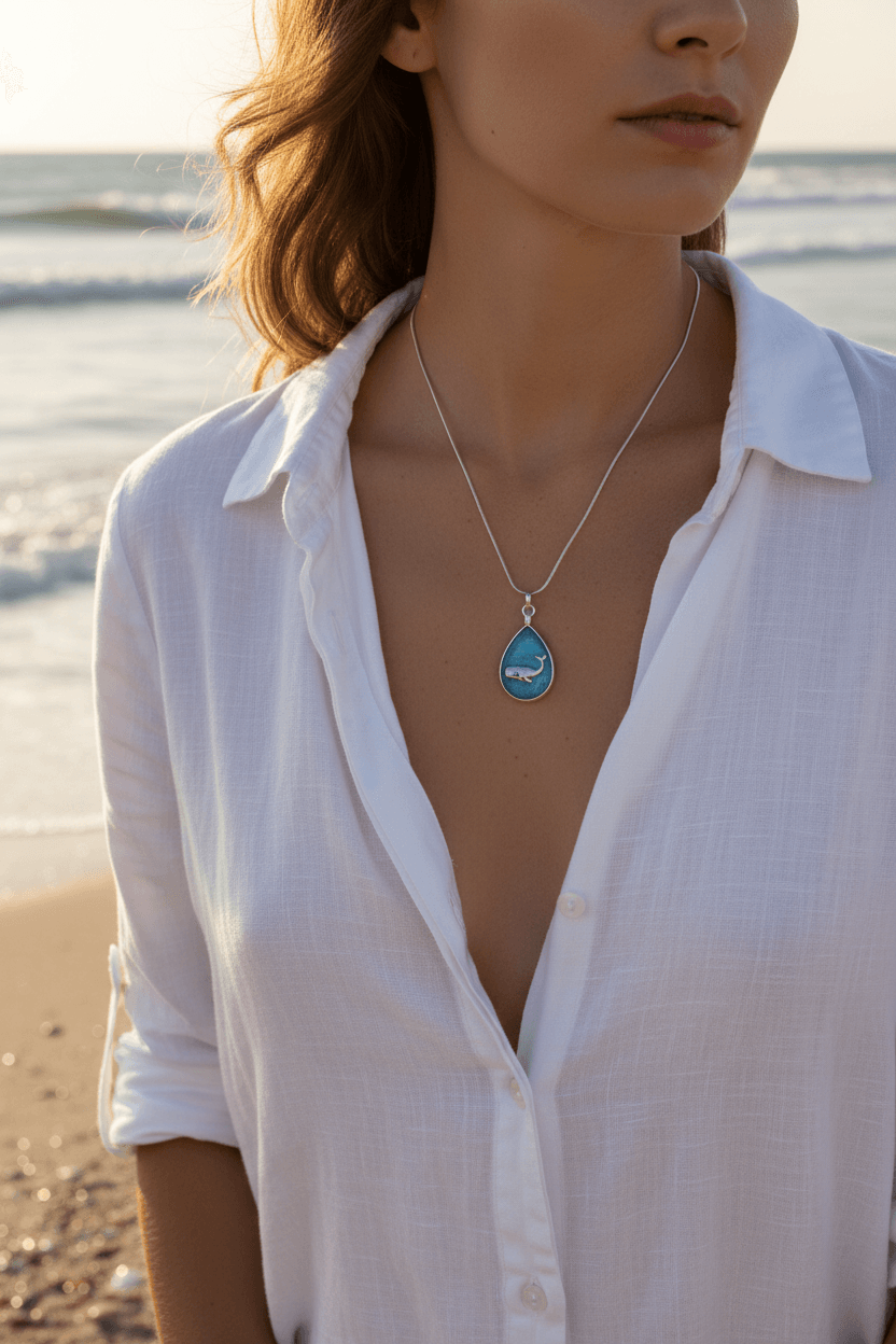 Nautical Resin Teardrop Necklace – 2-Sided Ocean Pendant - The Glossy Gift Shop
