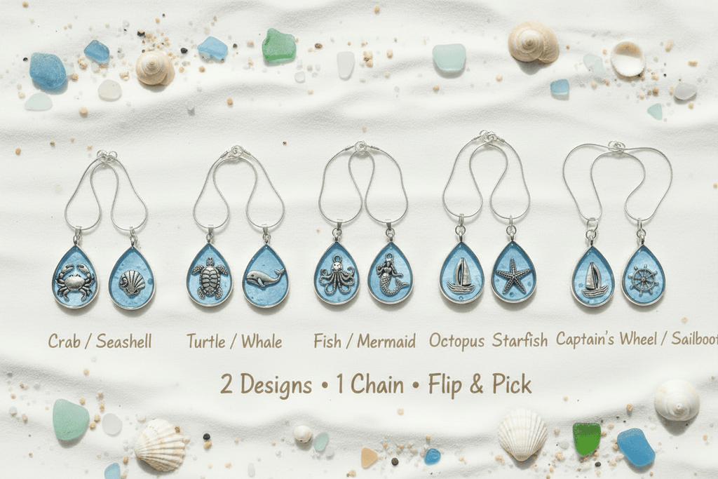 Nautical Resin Teardrop Necklace – 2-Sided Ocean Pendant - The Glossy Gift Shop