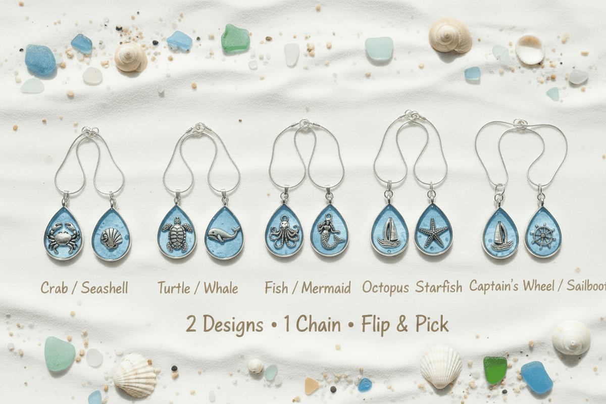 Nautical Resin Teardrop Necklace – 2-Sided Ocean Pendant - The Glossy Gift Shop