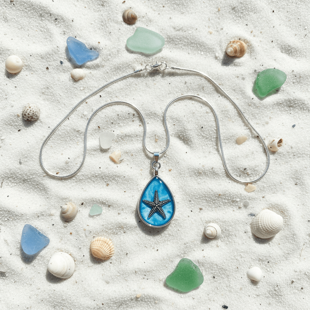 Nautical Resin Teardrop Necklace – 2-Sided Ocean Pendant - The Glossy Gift Shop