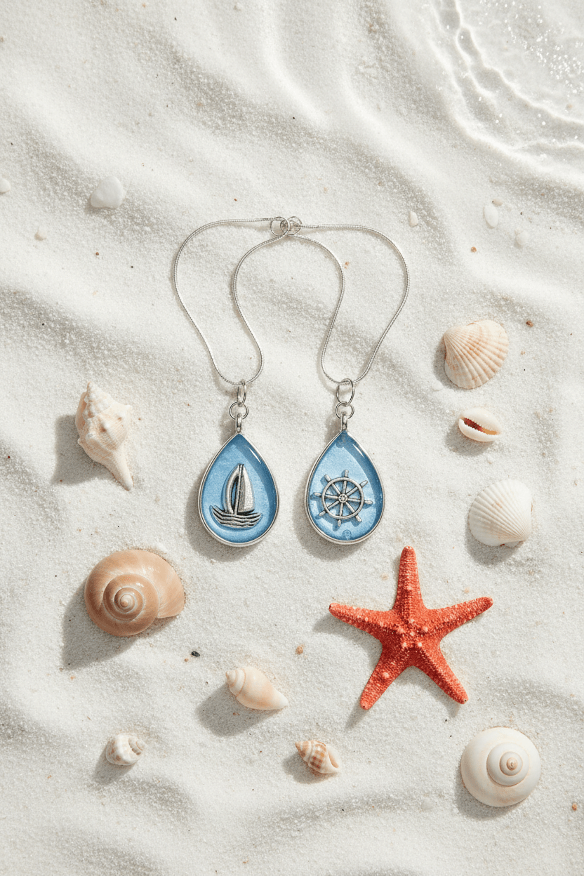 Nautical Resin Teardrop Necklace – 2-Sided Ocean Pendant - The Glossy Gift Shop