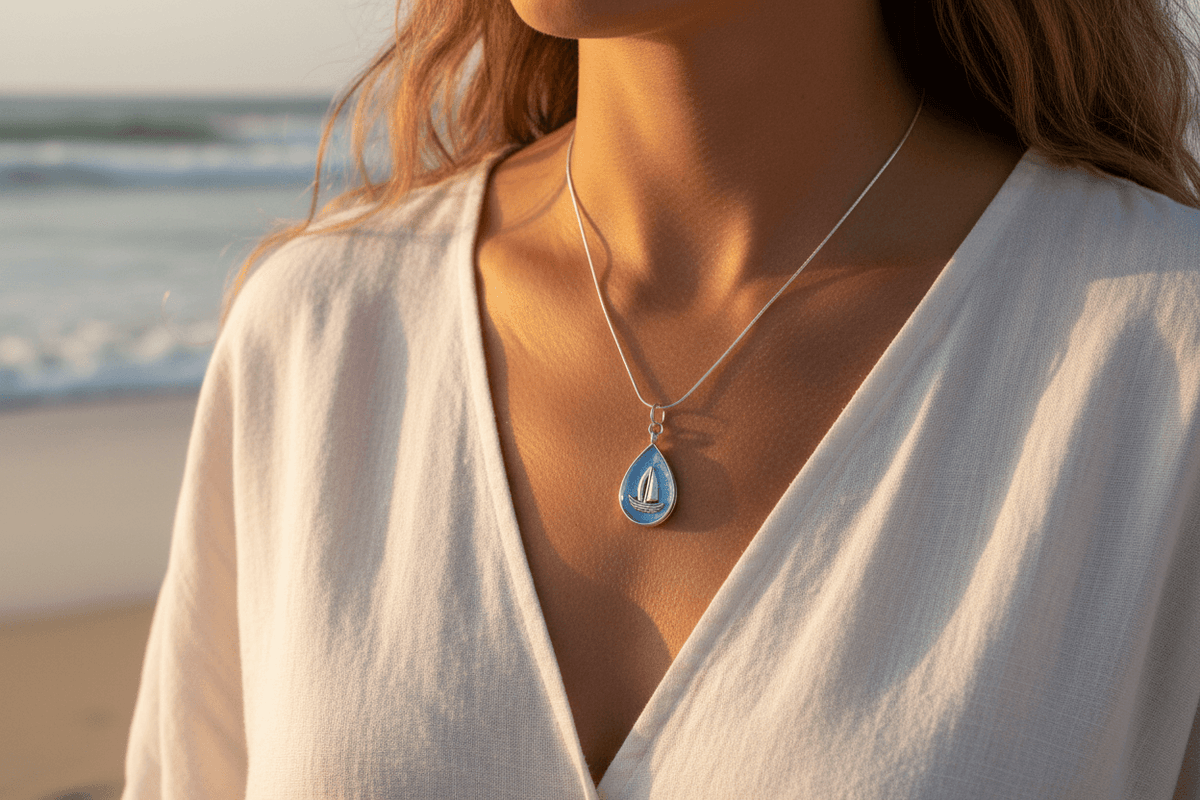Nautical Resin Teardrop Necklace – 2-Sided Ocean Pendant - The Glossy Gift Shop