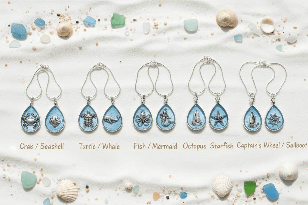Nautical Resin Teardrop Necklace – 2-Sided Ocean Pendant - The Glossy Gift Shop