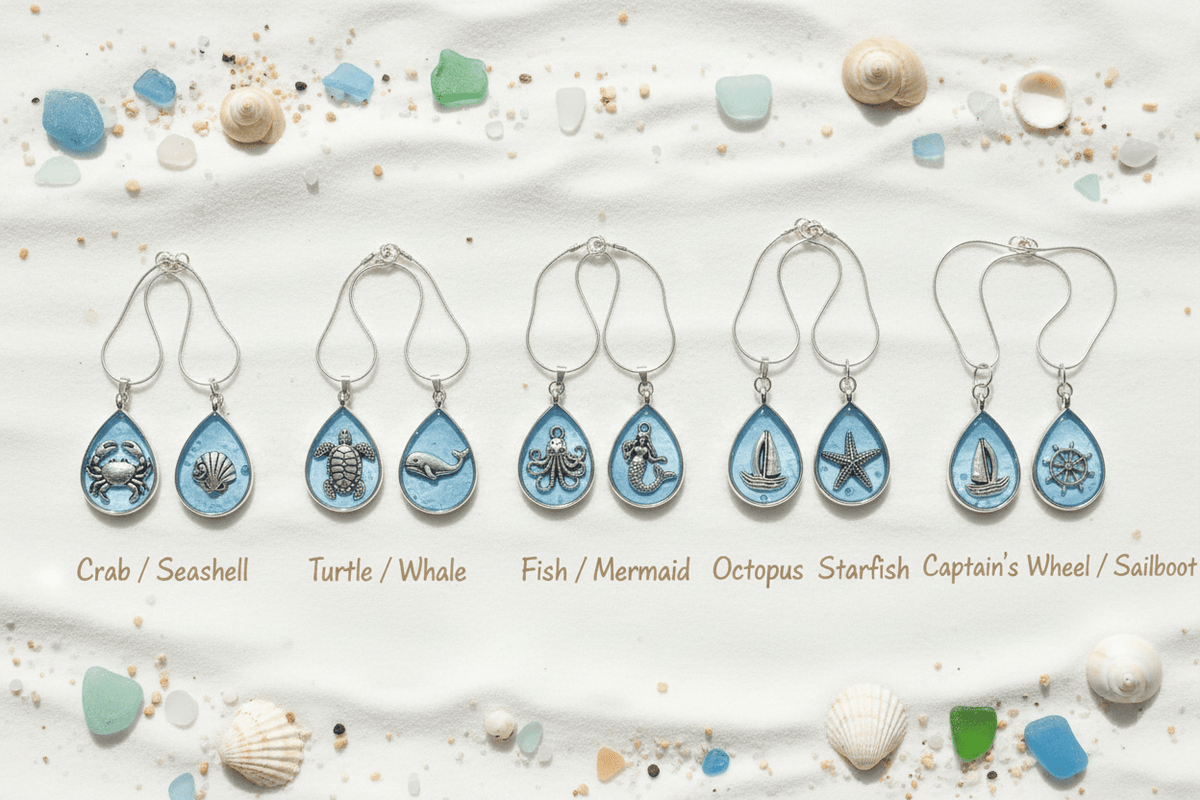 Nautical Resin Teardrop Necklace – 2-Sided Ocean Pendant - The Glossy Gift Shop