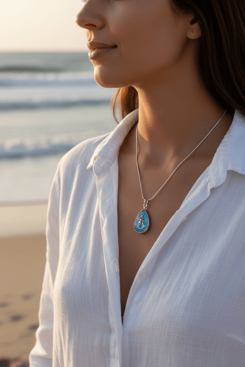 Nautical Resin Teardrop Necklace – 2-Sided Ocean Pendant - The Glossy Gift Shop