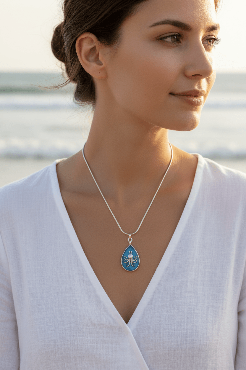 Nautical Resin Teardrop Necklace – 2-Sided Ocean Pendant - The Glossy Gift Shop
