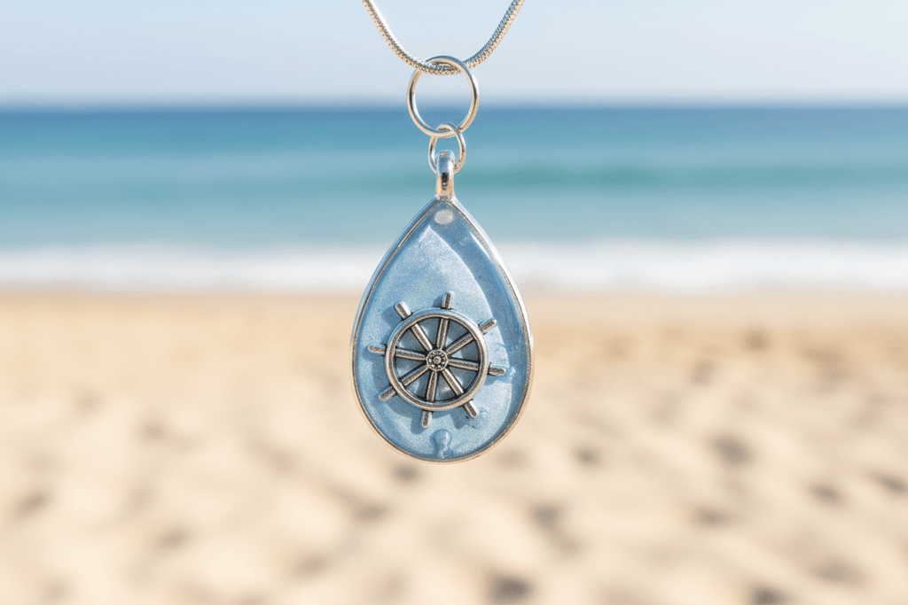 Nautical Resin Teardrop Necklace – 2-Sided Ocean Pendant - The Glossy Gift Shop