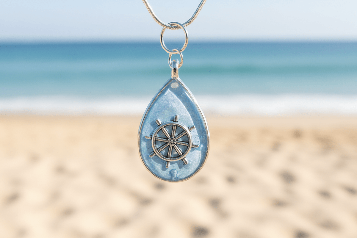 Nautical Resin Teardrop Necklace – 2-Sided Ocean Pendant - The Glossy Gift Shop