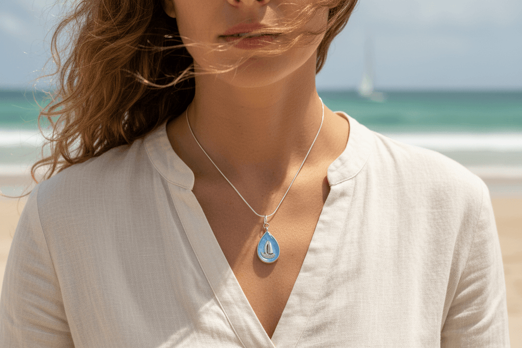 Nautical Resin Teardrop Necklace – 2-Sided Ocean Pendant - The Glossy Gift Shop