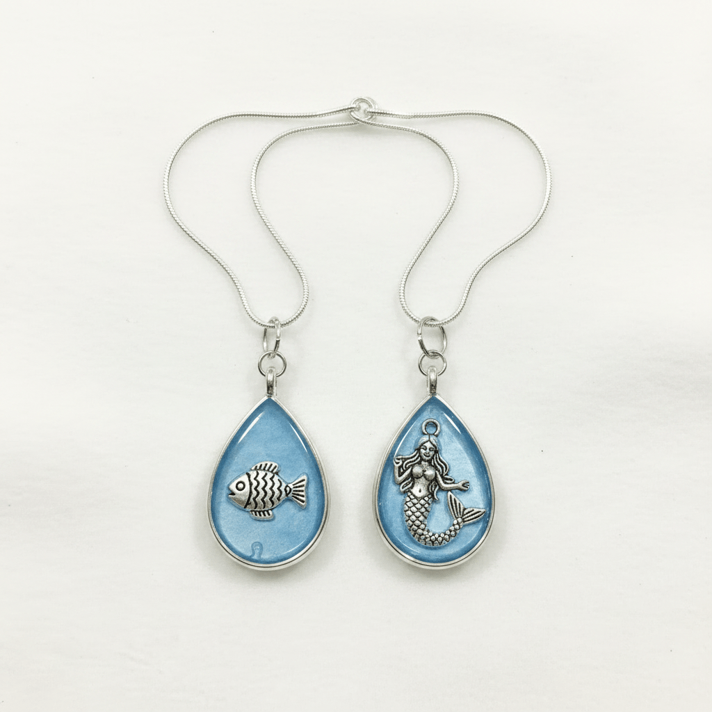 Nautical Resin Teardrop Necklace – 2-Sided Ocean Pendant - The Glossy Gift Shop