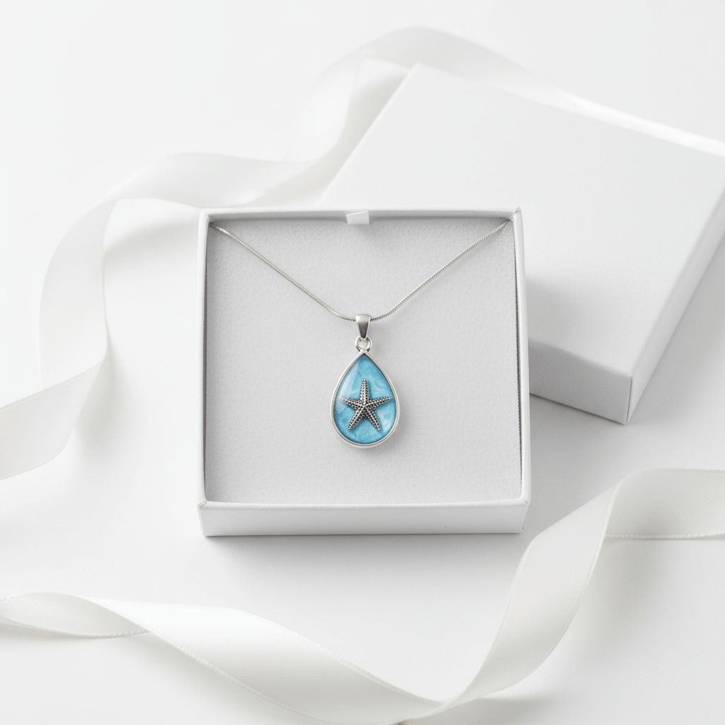 Nautical Resin Teardrop Necklace – 2-Sided Ocean Pendant - The Glossy Gift Shop