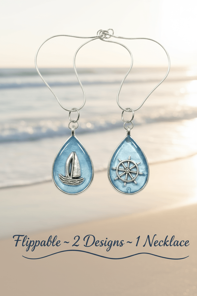 Nautical Resin Teardrop Necklace – 2-Sided Ocean Pendant - The Glossy Gift Shop