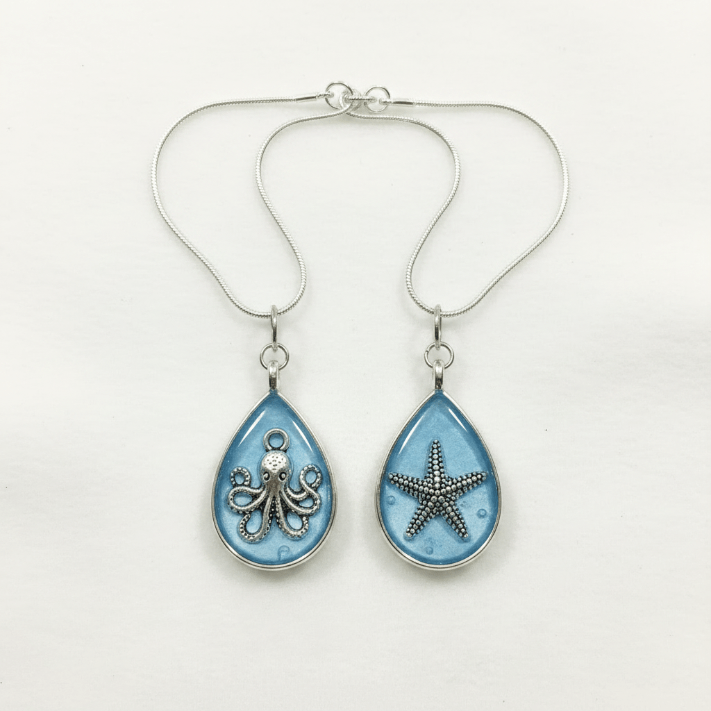 Nautical Resin Teardrop Necklace – 2-Sided Ocean Pendant - The Glossy Gift Shop
