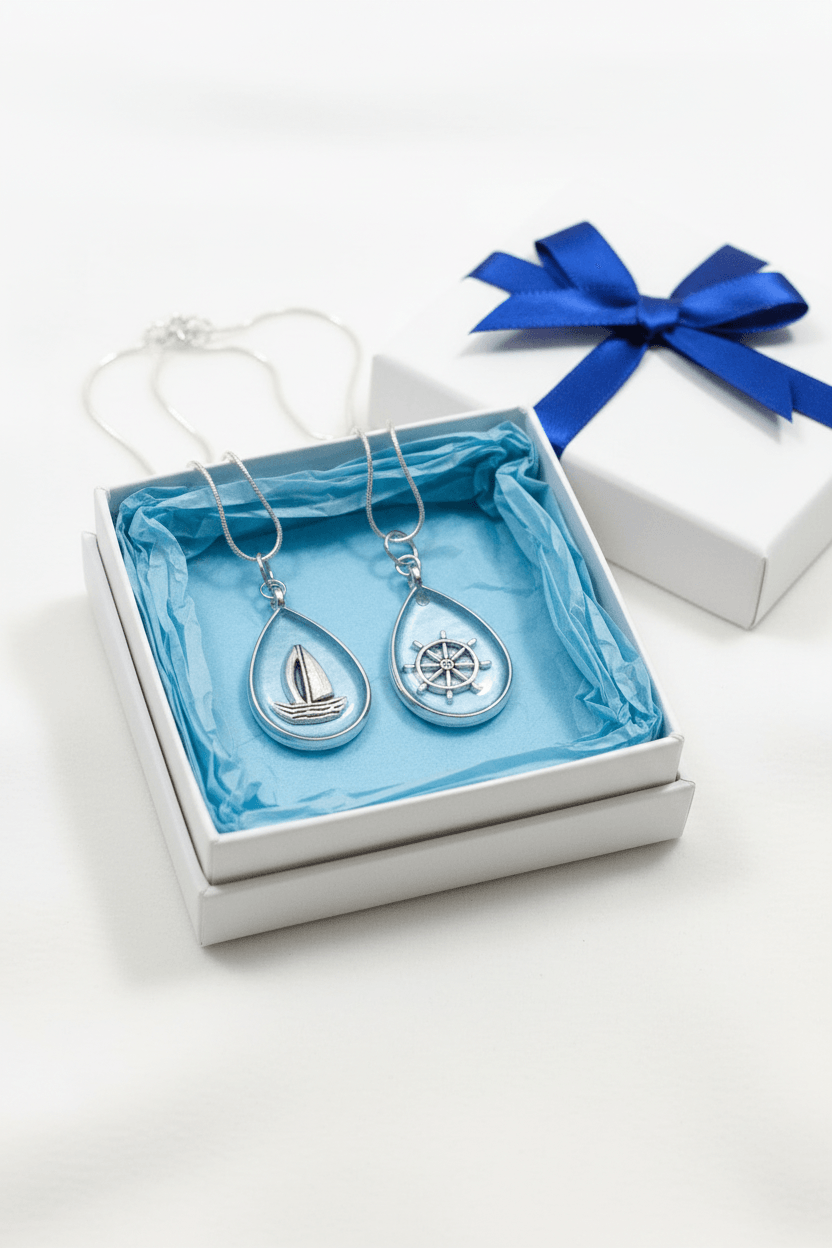 Nautical Resin Teardrop Necklace – 2-Sided Ocean Pendant - The Glossy Gift Shop