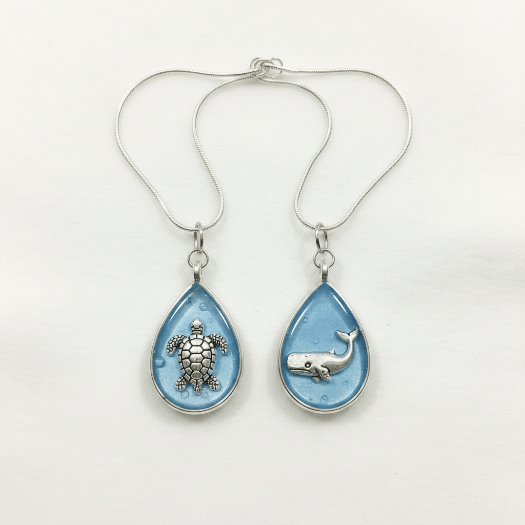 Nautical Resin Teardrop Necklace – 2-Sided Ocean Pendant - The Glossy Gift Shop