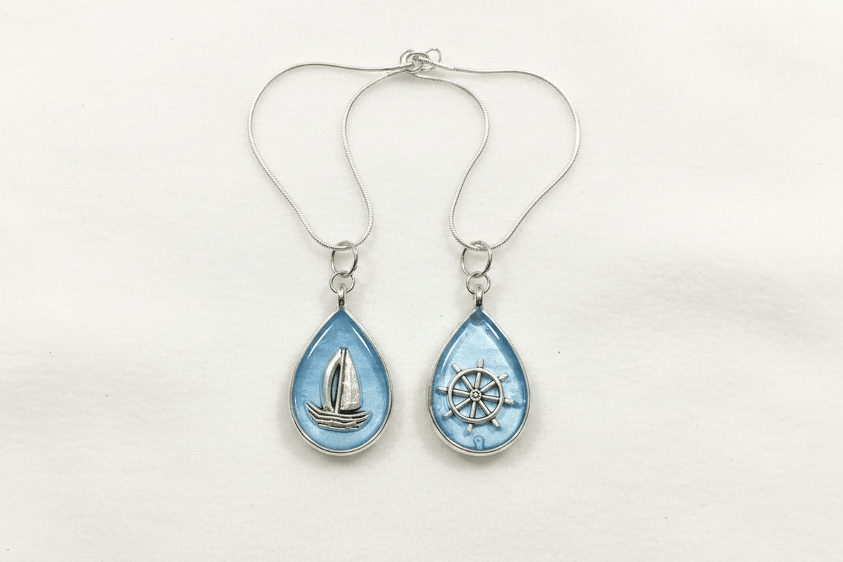 Nautical Resin Teardrop Necklace – 2-Sided Ocean Pendant - The Glossy Gift Shop
