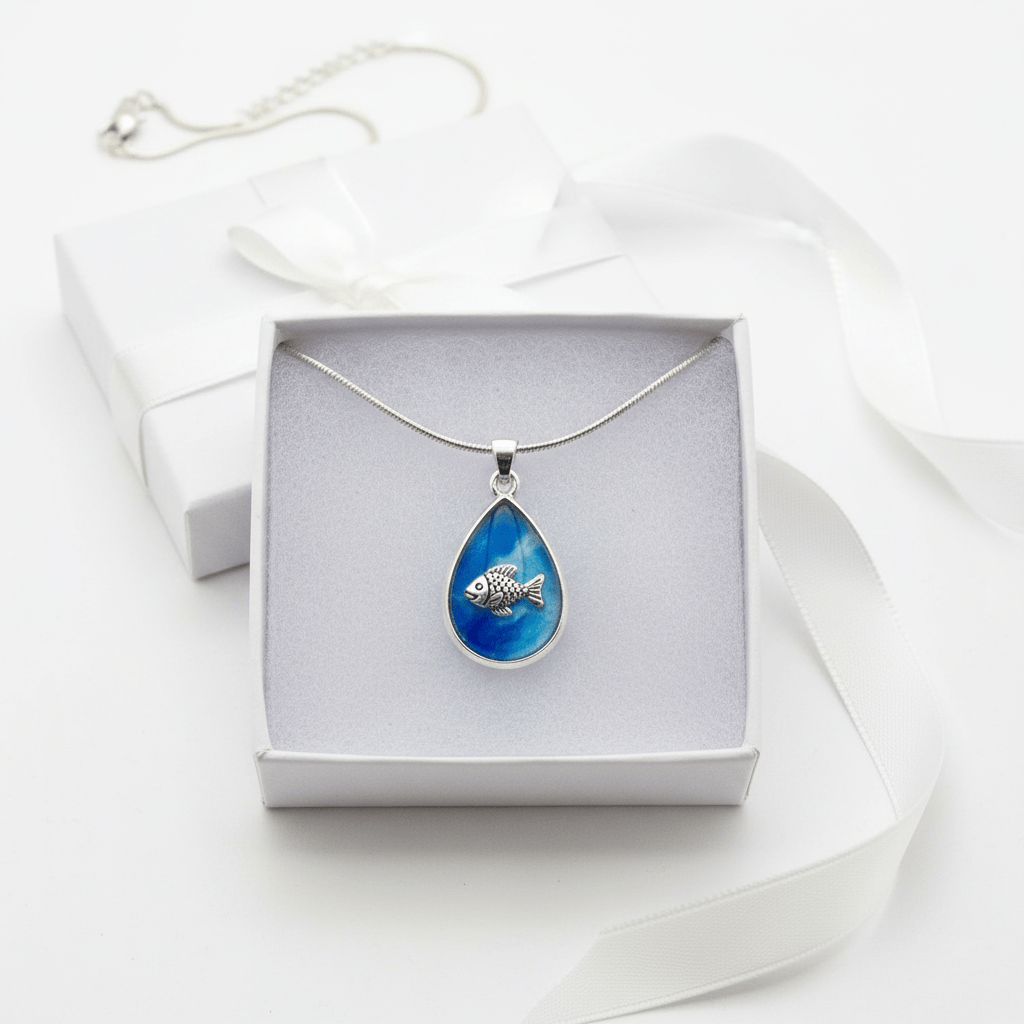 Nautical Resin Teardrop Necklace – 2-Sided Ocean Pendant - The Glossy Gift Shop
