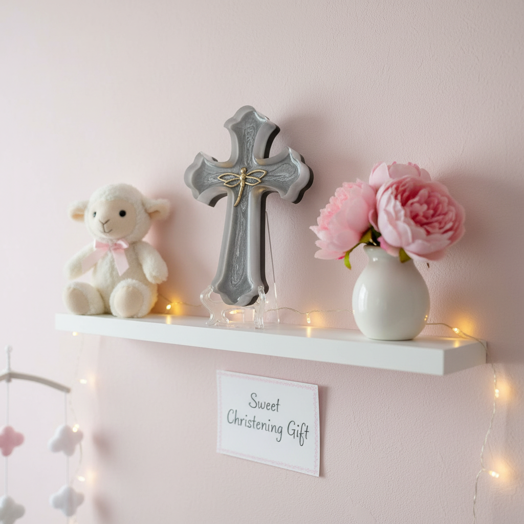 Nursery shelf with fairy lights