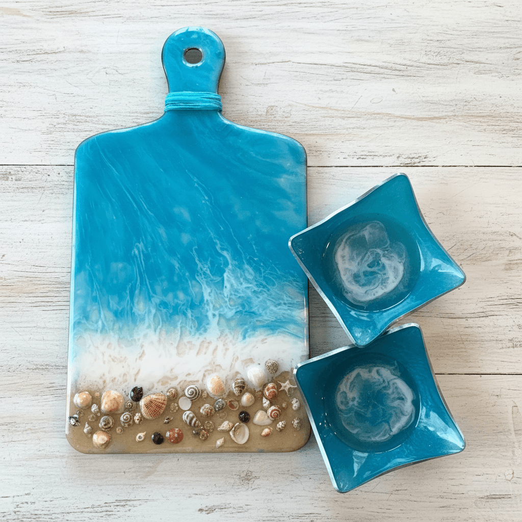 Ocean Resin Charcuterie Board Set – Board & 2 Serving Bowls - The Glossy Gift Shop