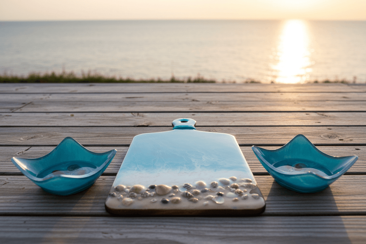 Ocean Resin Charcuterie Board Set – Board & 2 Serving Bowls - The Glossy Gift Shop