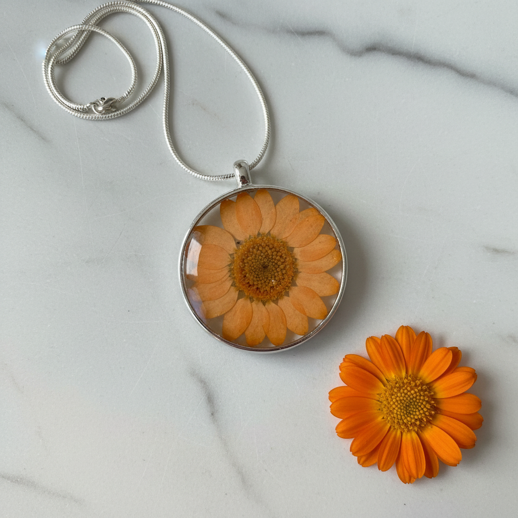 Orange Daisy Circle Pendant