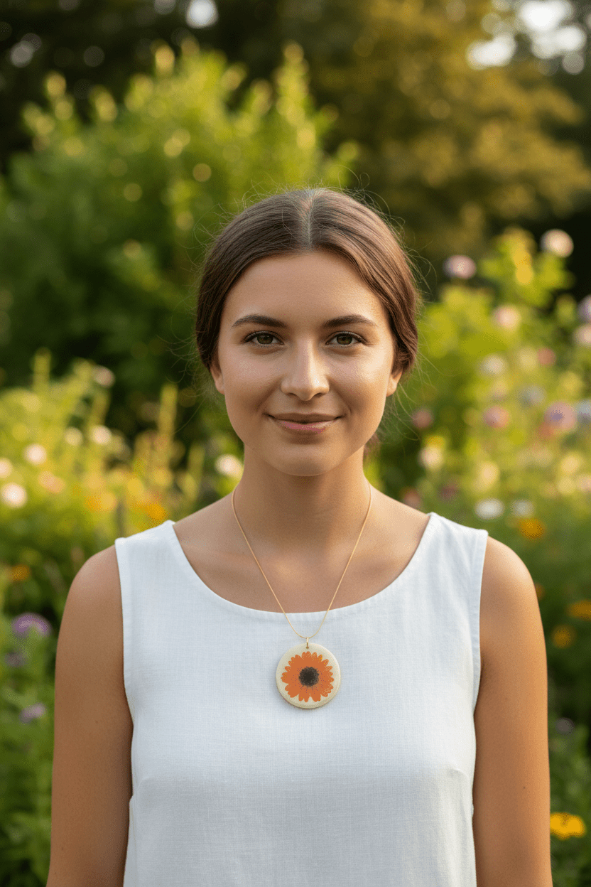 Orange Gerbera Daisy Resin Necklace – Pressed Flower Pendant - The Glossy Gift Shop