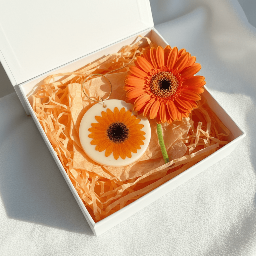 Orange Gerbera Daisy Resin Necklace – Pressed Flower Pendant - The Glossy Gift Shop