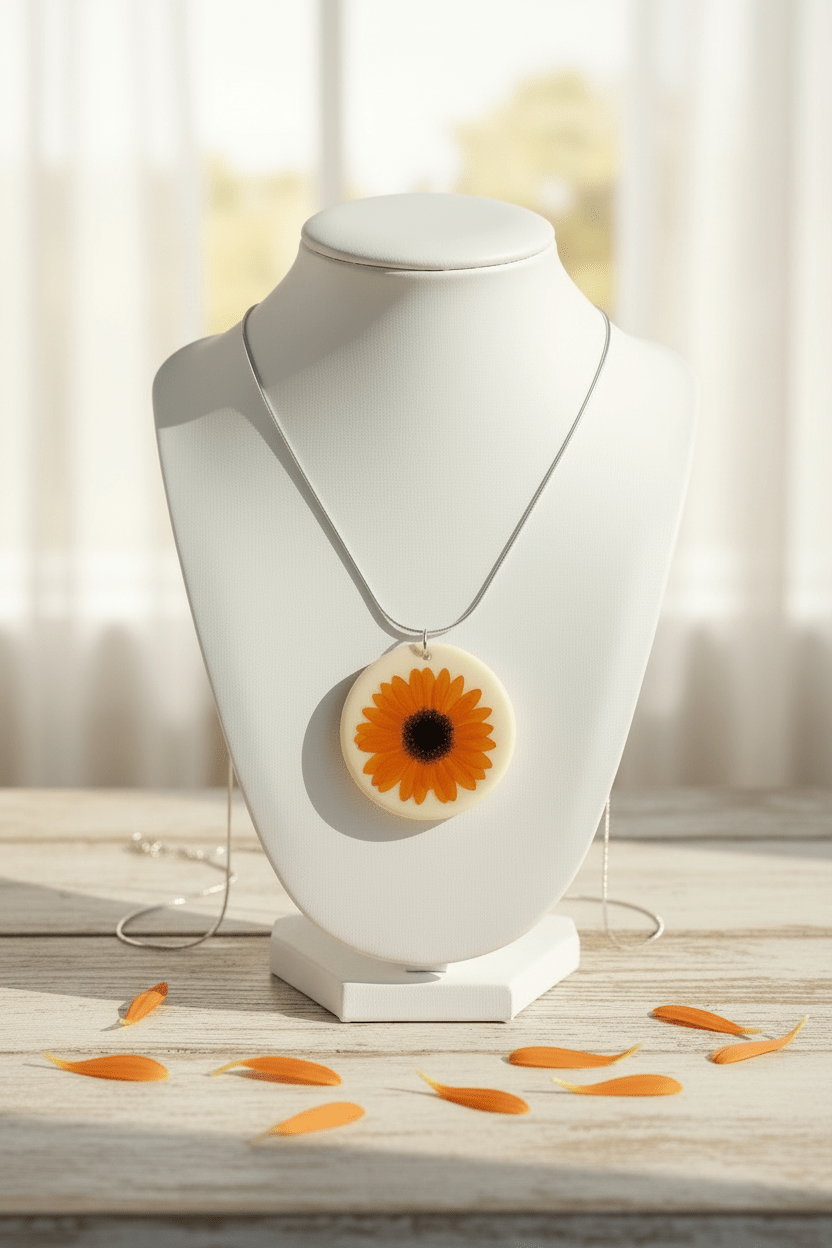 Orange Gerbera Daisy Resin Necklace – Pressed Flower Pendant - The Glossy Gift Shop