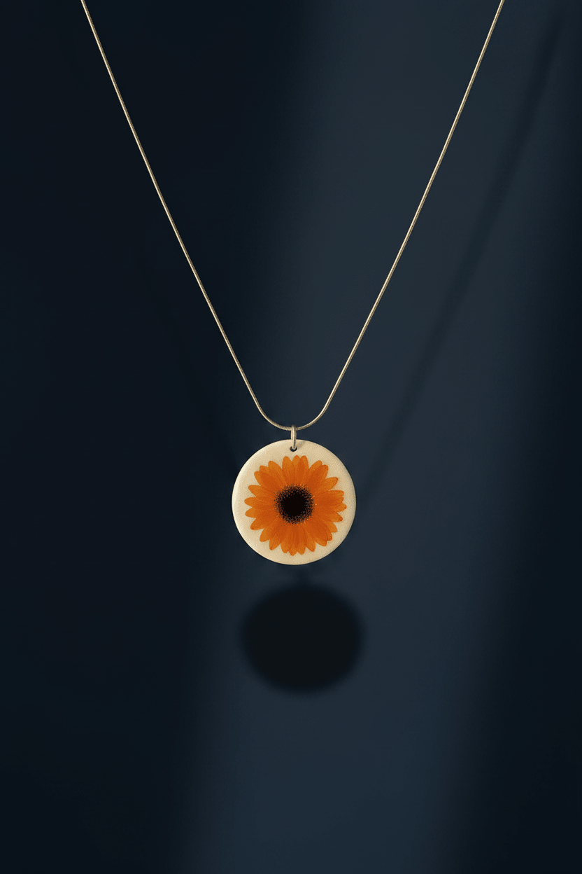Orange Gerbera Daisy Resin Necklace – Pressed Flower Pendant - The Glossy Gift Shop