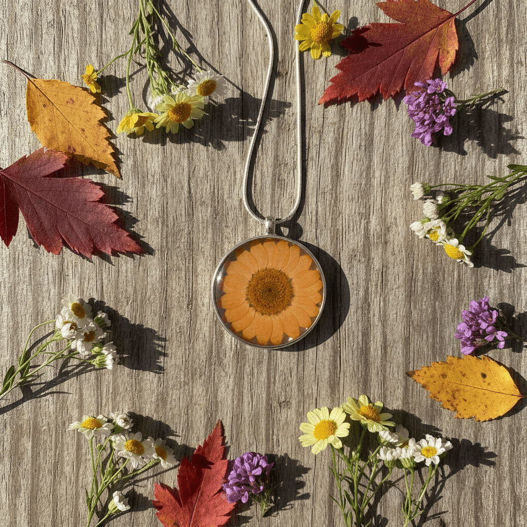 Orange Gerbera Daisy Resin Necklace – Pressed Flower Pendant - The Glossy Gift Shop