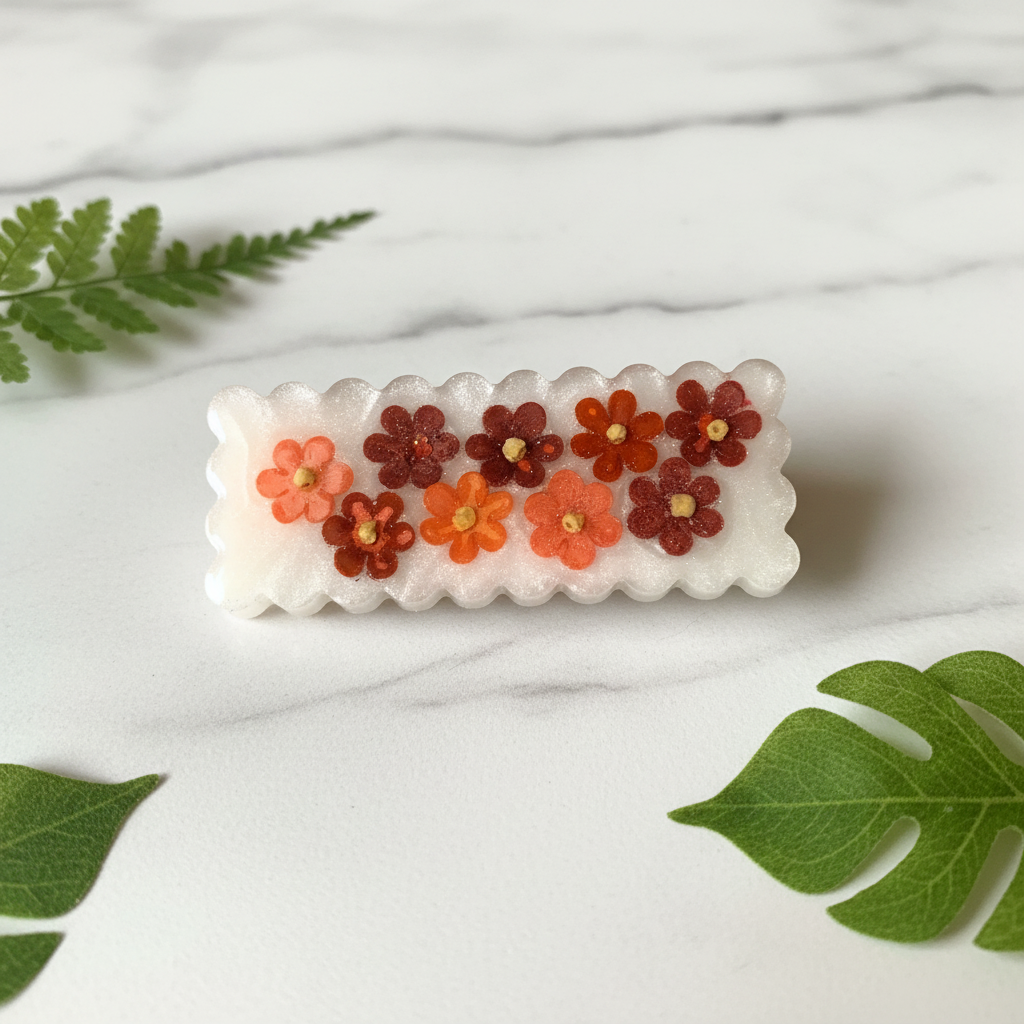 Orange Pressed Flower Hair Clip