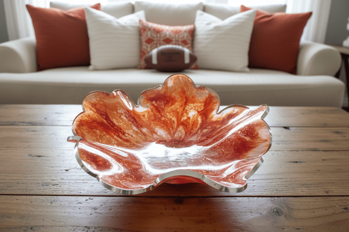 Orange & White Resin Bowl – Tennessee Vols Game Day Decor - The Glossy Gift Shop