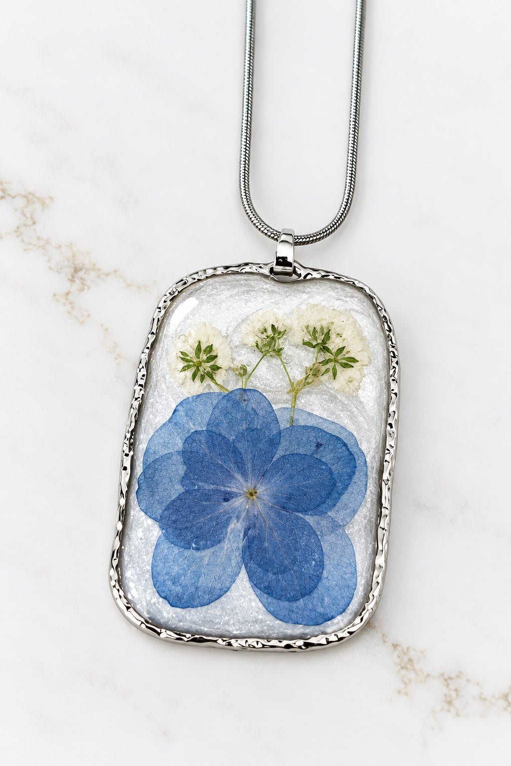 Organic Bloom Blue Pressed Flower Resin Pendant Necklace - The Glossy Gift Shop