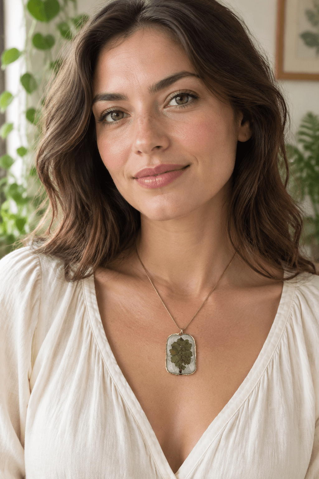 Organic Bloom Green Botanical Resin Pendant Necklace – Gold or Silver Tone - The Glossy Gift Shop