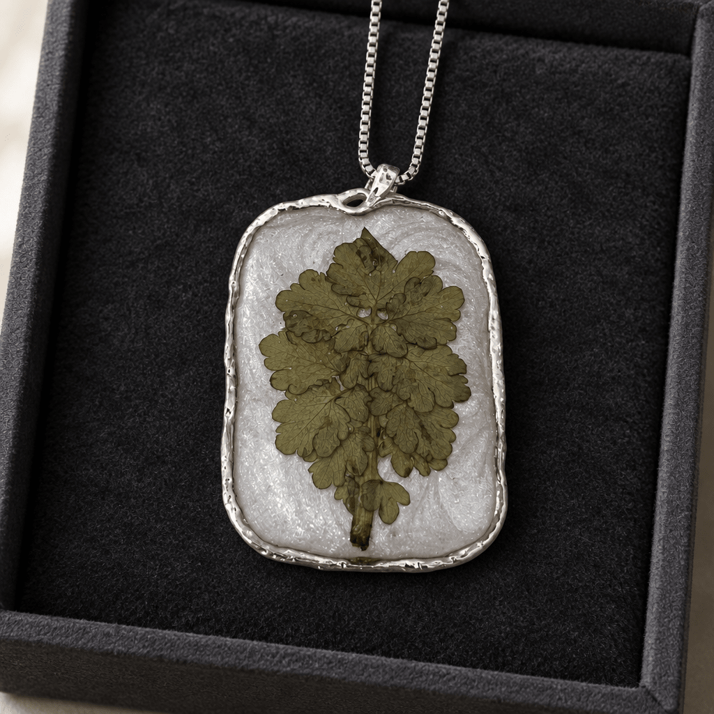 Organic Bloom Green Botanical Resin Pendant Necklace – Gold or Silver Tone - The Glossy Gift Shop