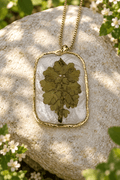 Organic Bloom Green Botanical Resin Pendant Necklace – Gold or Silver Tone - The Glossy Gift Shop