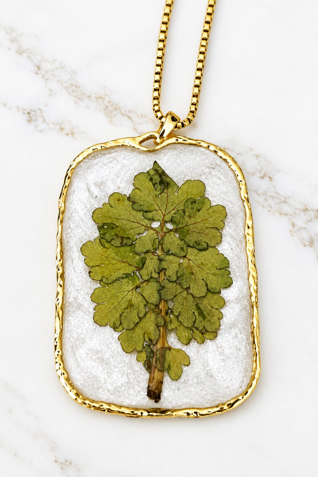 Organic Bloom Green Botanical Resin Pendant Necklace – Gold or Silver Tone - The Glossy Gift Shop