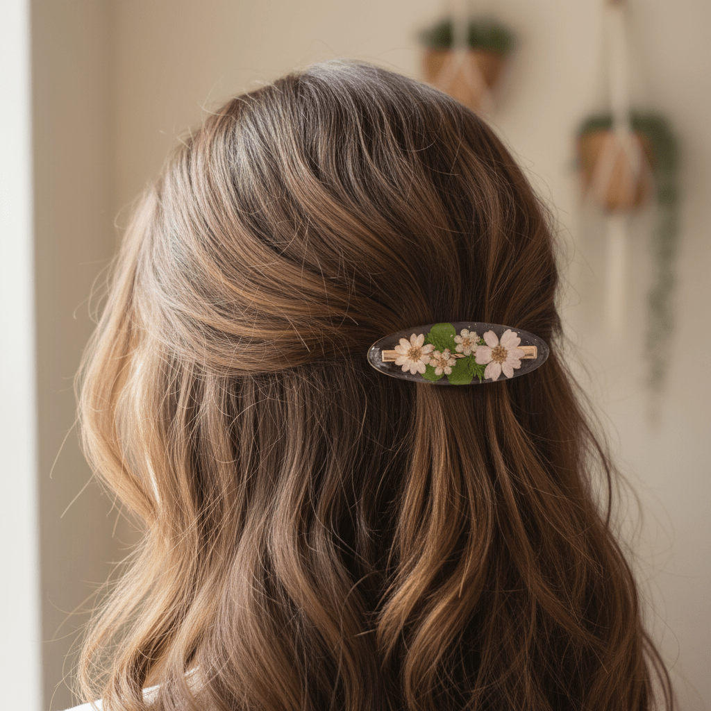 Oval Real Dried Flower Resin Hair Clips – Handmade Floral Barrettes - The Glossy Gift Shop