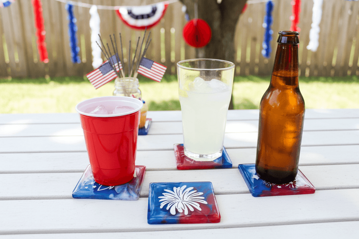 Patriotic Resin Coaster Set – Red, White & Blue Set of 4 - The Glossy Gift Shop