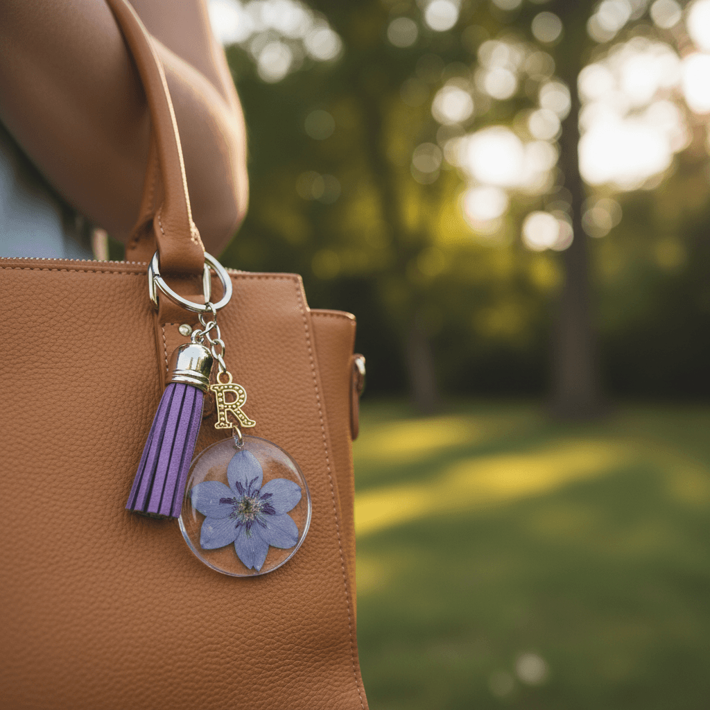 Personalized Floral Resin Pocketbook Charm – Initial & Tassel - The Glossy Gift Shop