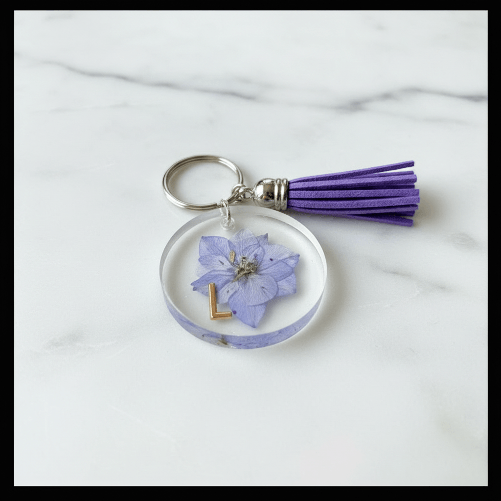 Personalized Floral Resin Pocketbook Charm – Initial & Tassel - The Glossy Gift Shop
