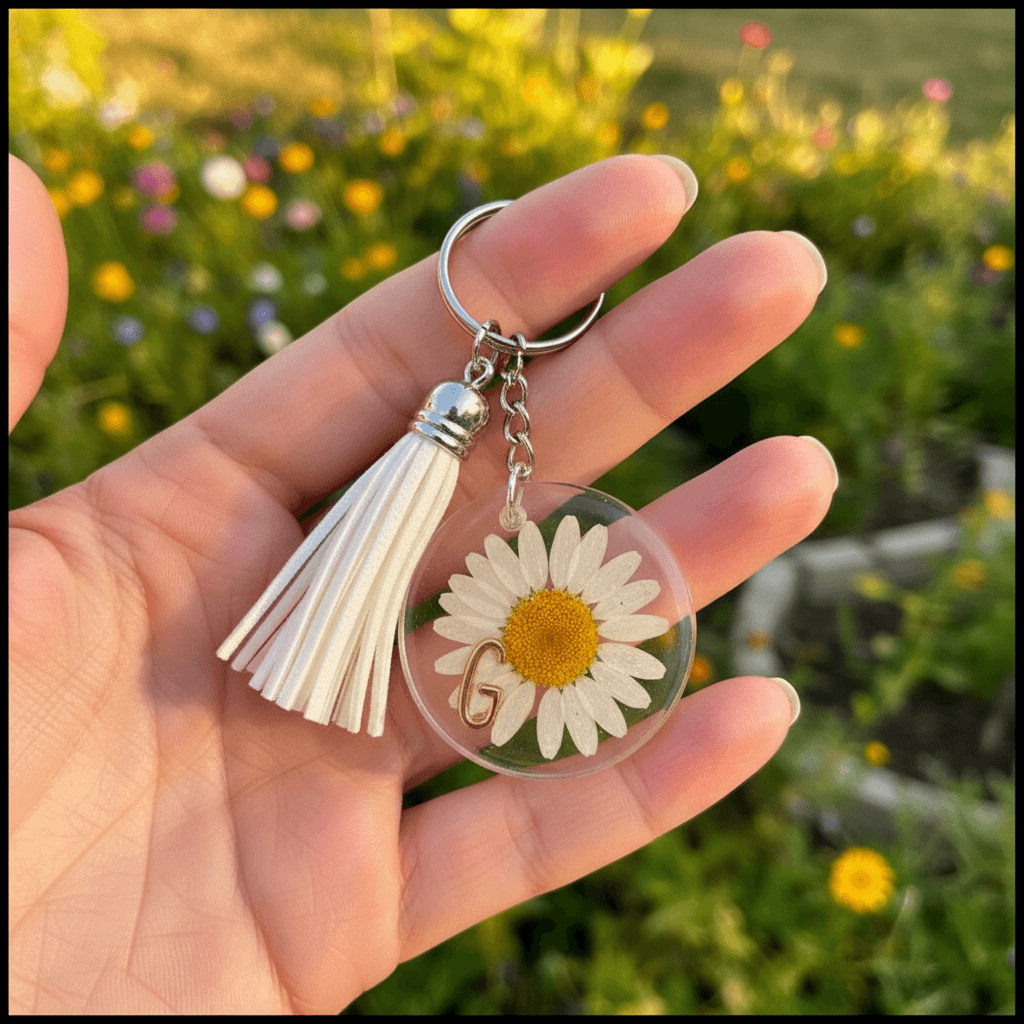 Personalized Floral Resin Pocketbook Charm – Initial & Tassel - The Glossy Gift Shop