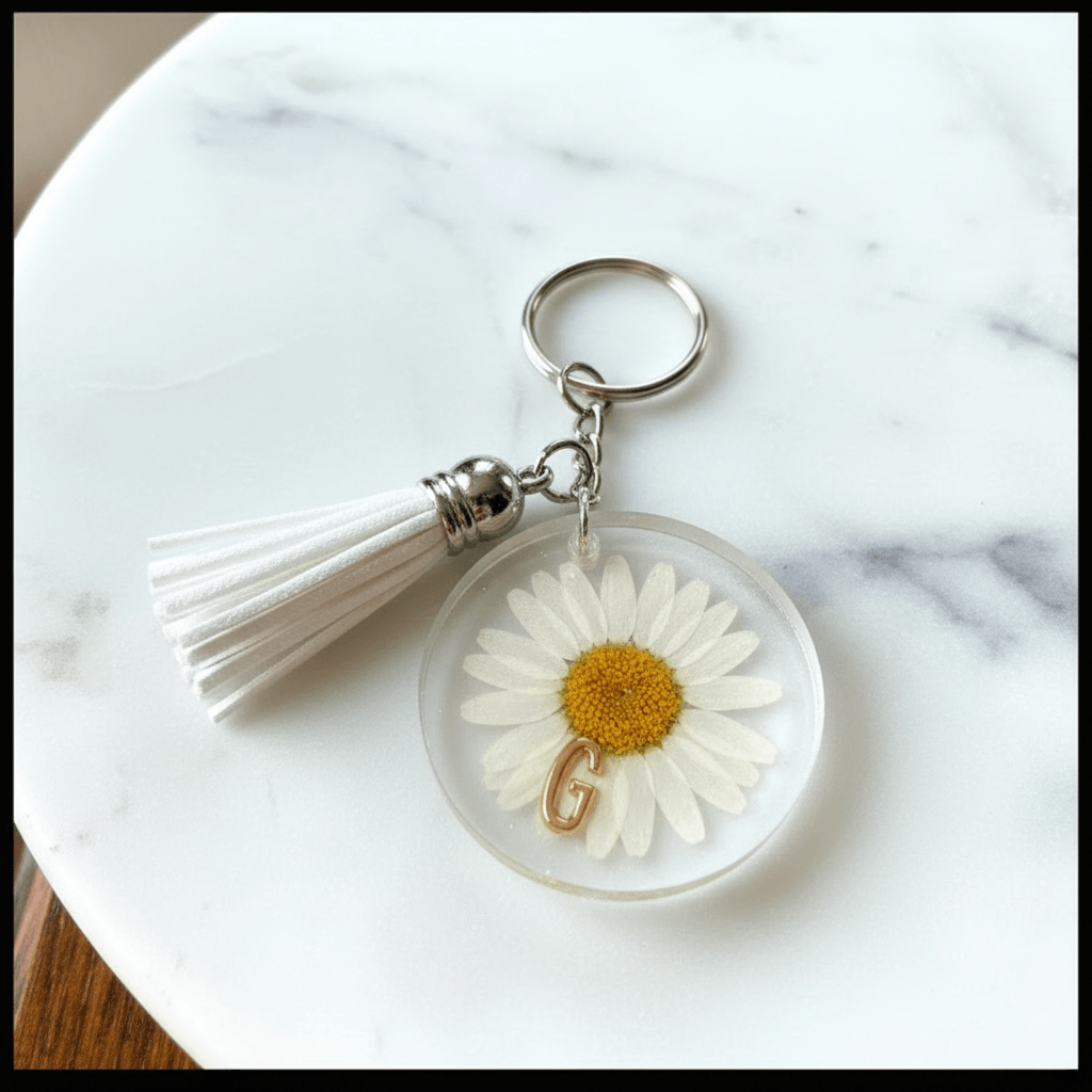 Personalized Floral Resin Pocketbook Charm – Initial & Tassel - The Glossy Gift Shop