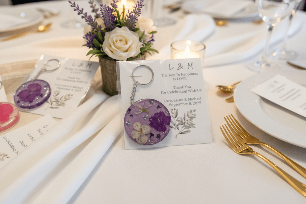 Personalized Resin Guest Favor Keychains – Wedding & Event Gifts - The Glossy Gift Shop