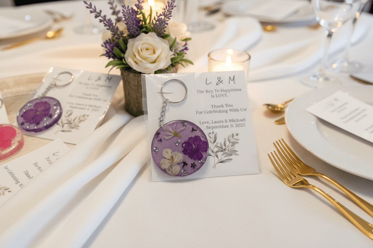 Personalized Resin Guest Favor Keychains – Wedding & Event Gifts - The Glossy Gift Shop
