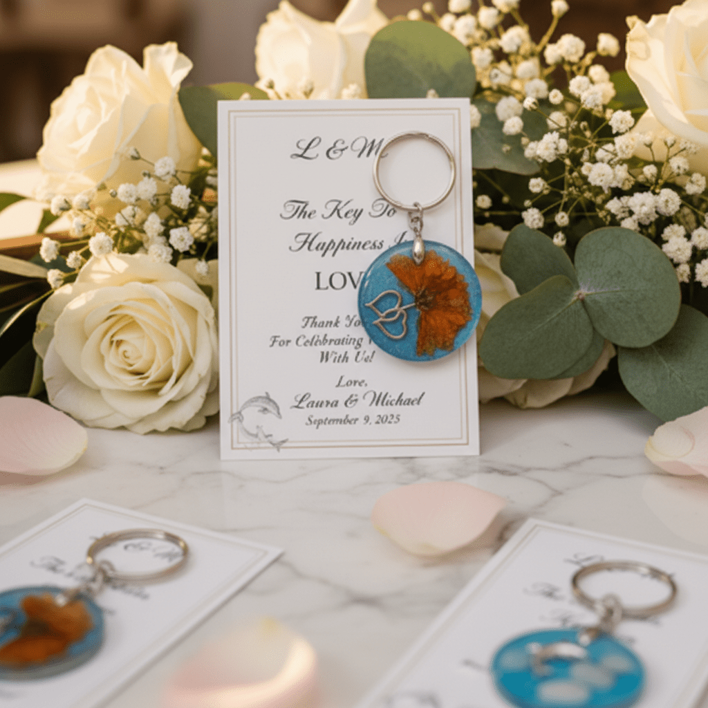 Personalized Resin Guest Favor Keychains – Wedding & Event Gifts - The Glossy Gift Shop