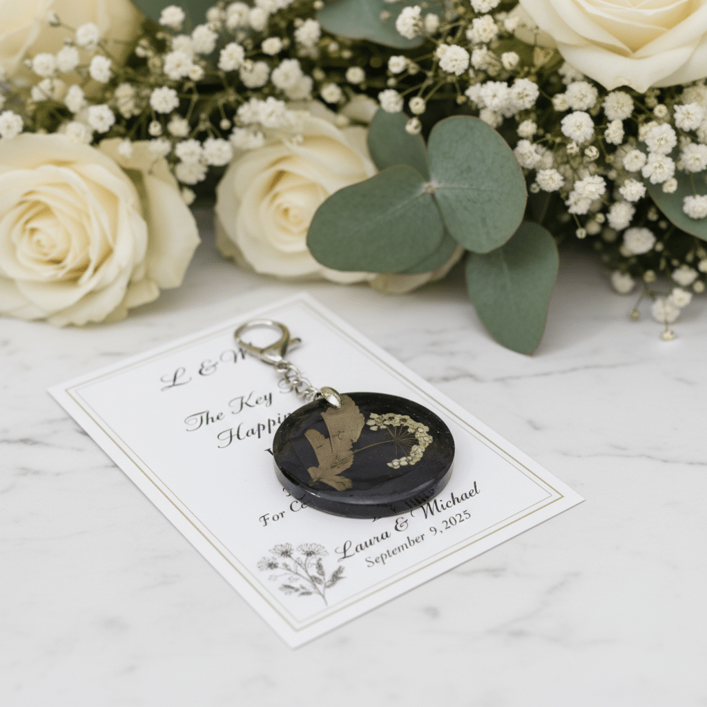 Personalized Resin Guest Favor Keychains – Wedding & Event Gifts - The Glossy Gift Shop